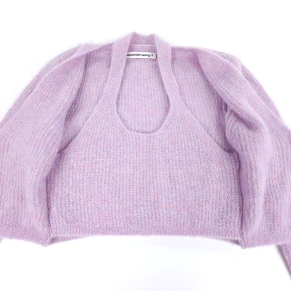 NEW Alexander Wang Twinset Halter Cardigan Pullover Lavender Frost Alpaca Knit - Picture 5 of 8